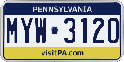 PA license plate MYW3120