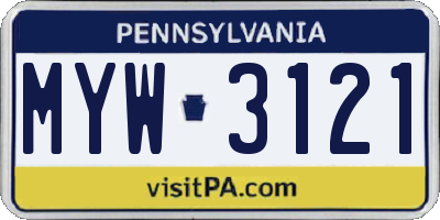 PA license plate MYW3121