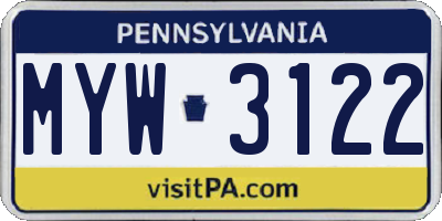 PA license plate MYW3122