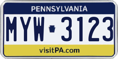 PA license plate MYW3123