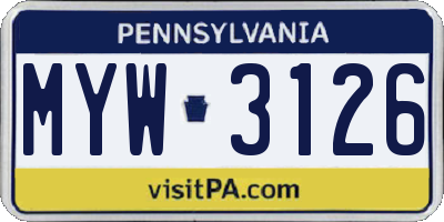 PA license plate MYW3126