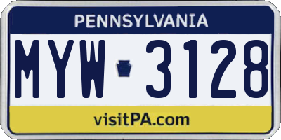 PA license plate MYW3128