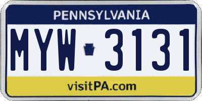 PA license plate MYW3131