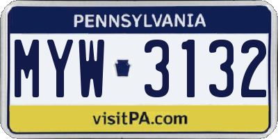 PA license plate MYW3132