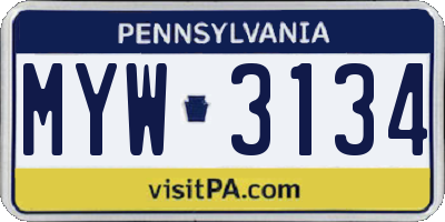 PA license plate MYW3134