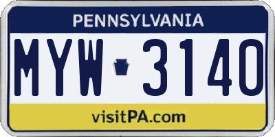 PA license plate MYW3140