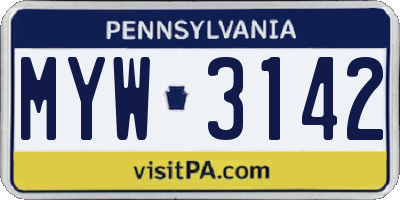 PA license plate MYW3142