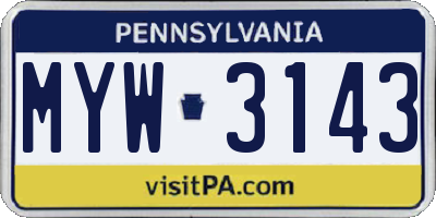 PA license plate MYW3143
