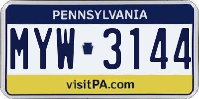 PA license plate MYW3144