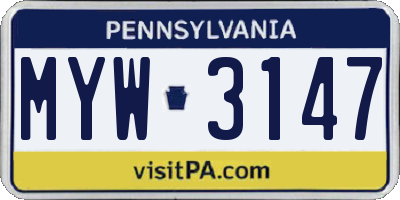 PA license plate MYW3147