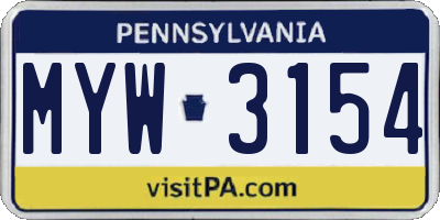 PA license plate MYW3154