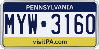 PA license plate MYW3160