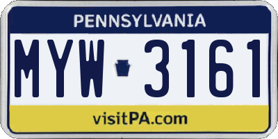 PA license plate MYW3161