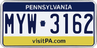 PA license plate MYW3162