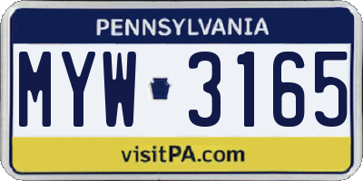 PA license plate MYW3165