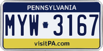 PA license plate MYW3167