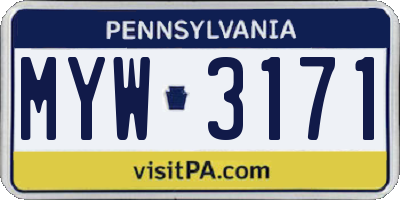 PA license plate MYW3171