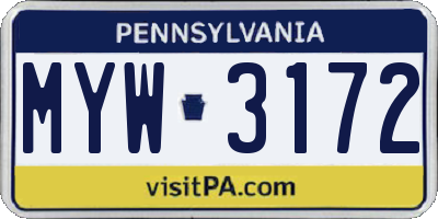 PA license plate MYW3172