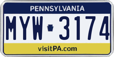 PA license plate MYW3174