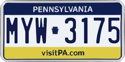 PA license plate MYW3175