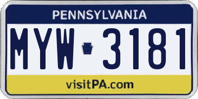 PA license plate MYW3181