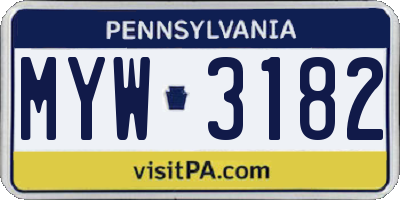 PA license plate MYW3182