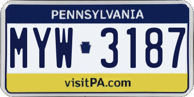PA license plate MYW3187