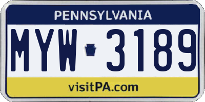PA license plate MYW3189