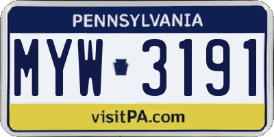 PA license plate MYW3191