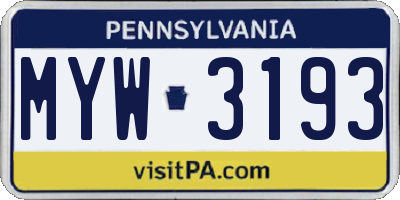 PA license plate MYW3193