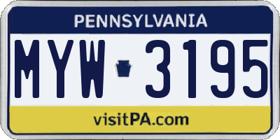 PA license plate MYW3195
