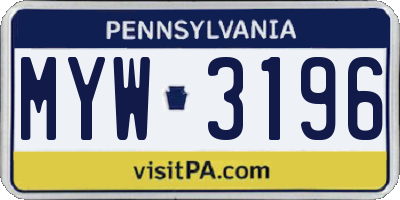 PA license plate MYW3196