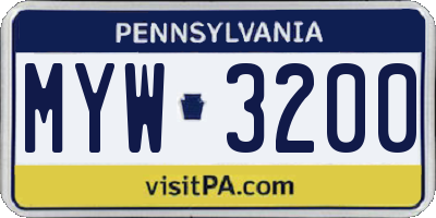PA license plate MYW3200