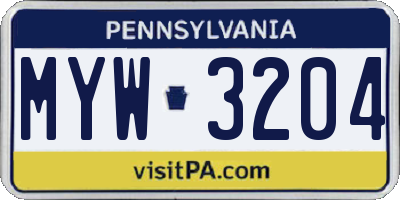 PA license plate MYW3204