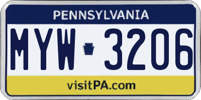 PA license plate MYW3206