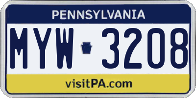 PA license plate MYW3208