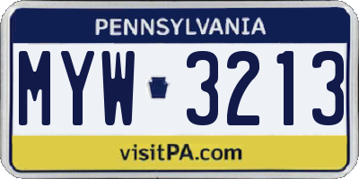 PA license plate MYW3213