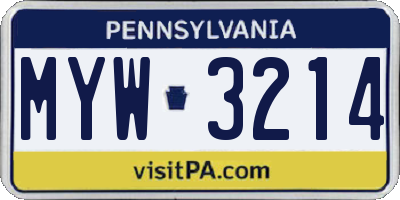 PA license plate MYW3214