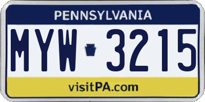 PA license plate MYW3215