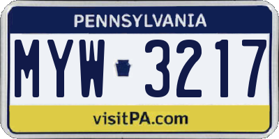 PA license plate MYW3217
