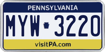 PA license plate MYW3220