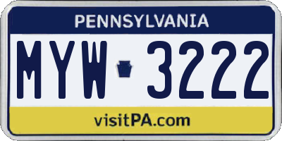 PA license plate MYW3222