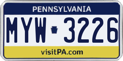 PA license plate MYW3226