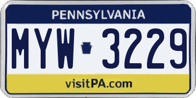 PA license plate MYW3229