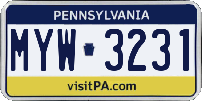 PA license plate MYW3231