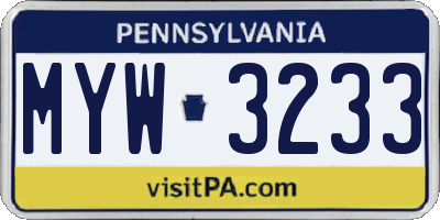 PA license plate MYW3233