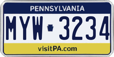 PA license plate MYW3234