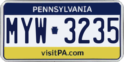 PA license plate MYW3235