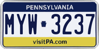 PA license plate MYW3237