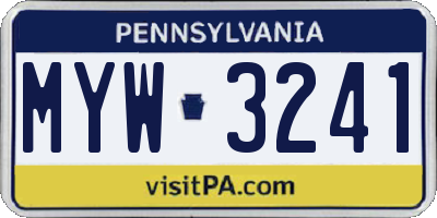 PA license plate MYW3241